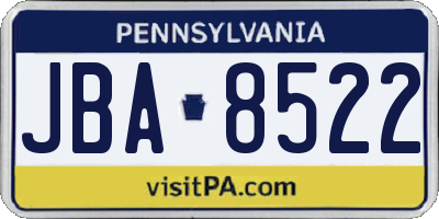 PA license plate JBA8522