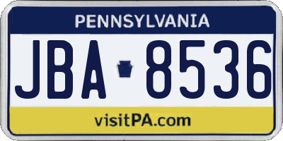 PA license plate JBA8536