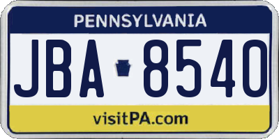 PA license plate JBA8540
