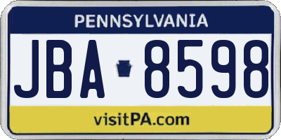 PA license plate JBA8598