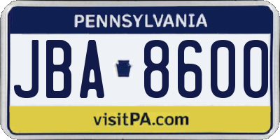 PA license plate JBA8600