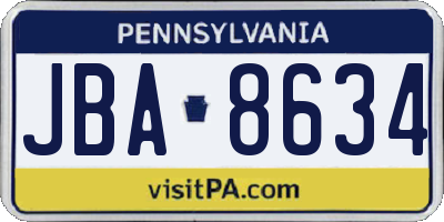 PA license plate JBA8634