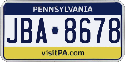 PA license plate JBA8678