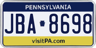 PA license plate JBA8698
