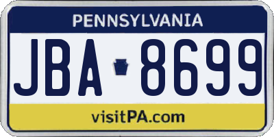 PA license plate JBA8699