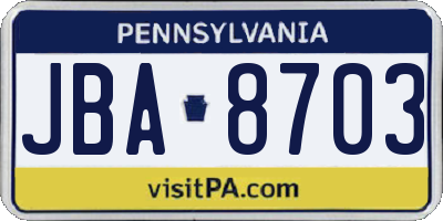 PA license plate JBA8703