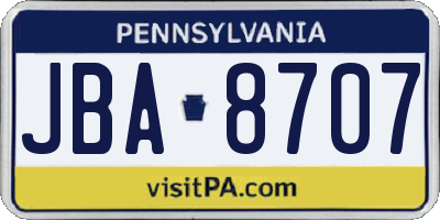 PA license plate JBA8707