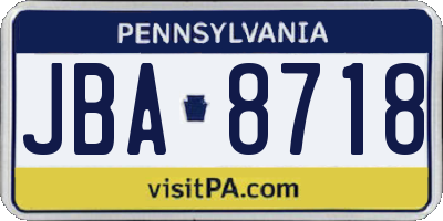 PA license plate JBA8718