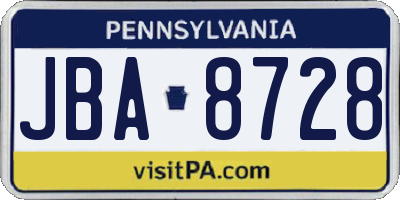PA license plate JBA8728