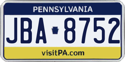 PA license plate JBA8752