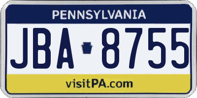 PA license plate JBA8755