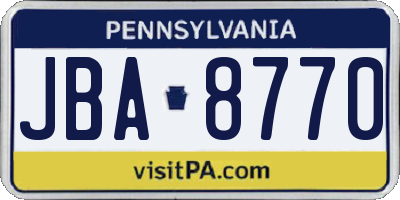 PA license plate JBA8770