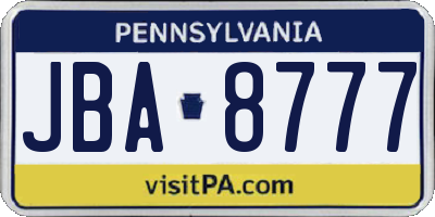 PA license plate JBA8777