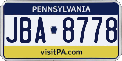 PA license plate JBA8778