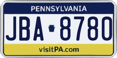 PA license plate JBA8780