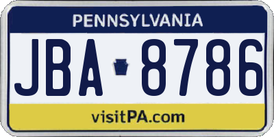 PA license plate JBA8786