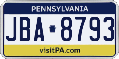 PA license plate JBA8793