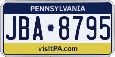 PA license plate JBA8795