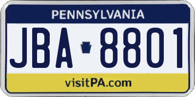 PA license plate JBA8801