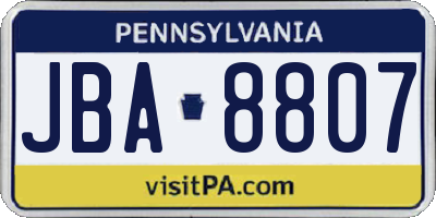 PA license plate JBA8807