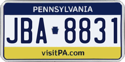 PA license plate JBA8831