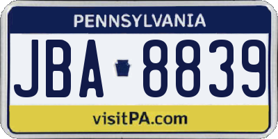 PA license plate JBA8839