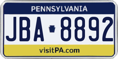 PA license plate JBA8892