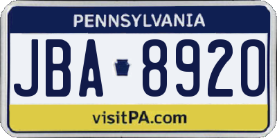 PA license plate JBA8920