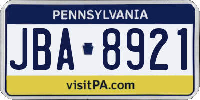 PA license plate JBA8921