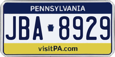 PA license plate JBA8929