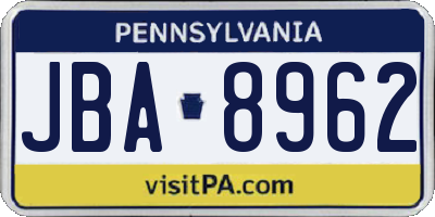 PA license plate JBA8962