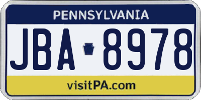 PA license plate JBA8978