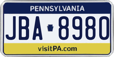 PA license plate JBA8980