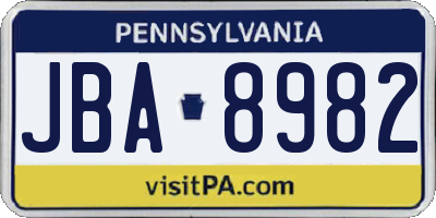 PA license plate JBA8982