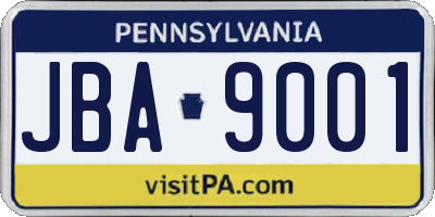 PA license plate JBA9001