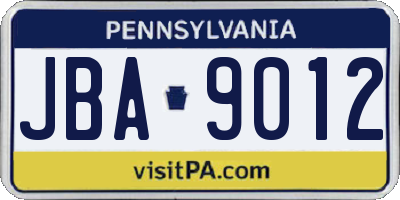 PA license plate JBA9012