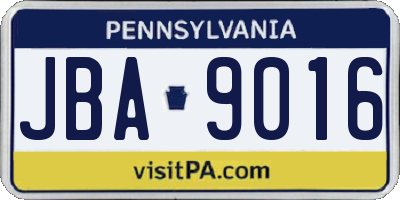 PA license plate JBA9016