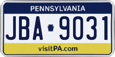 PA license plate JBA9031