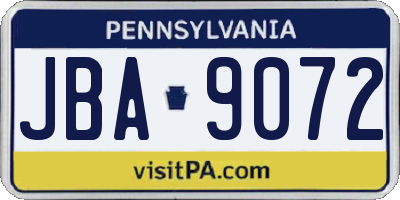 PA license plate JBA9072