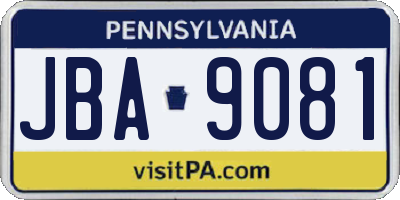 PA license plate JBA9081
