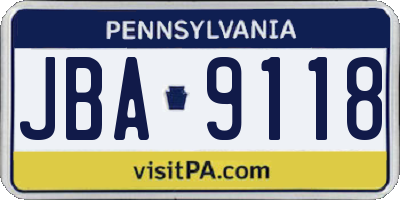 PA license plate JBA9118