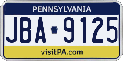 PA license plate JBA9125