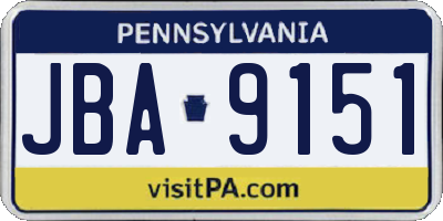 PA license plate JBA9151