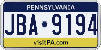 PA license plate JBA9194