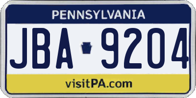 PA license plate JBA9204