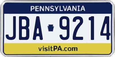 PA license plate JBA9214