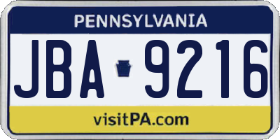 PA license plate JBA9216