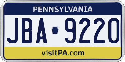 PA license plate JBA9220