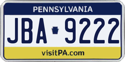 PA license plate JBA9222
