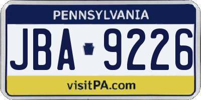 PA license plate JBA9226